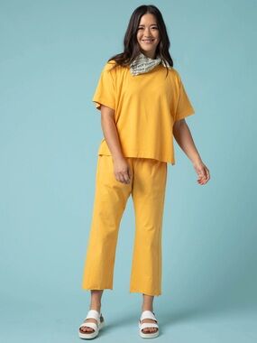 And For Good Daybreak Pant Mango XS/S Organic Cotton Crop Wide Leg Pull On NW
